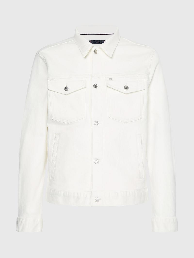 Férfi Tommy Hilfiger White denim trucker Kabát Fehér | HU 1215ZUT